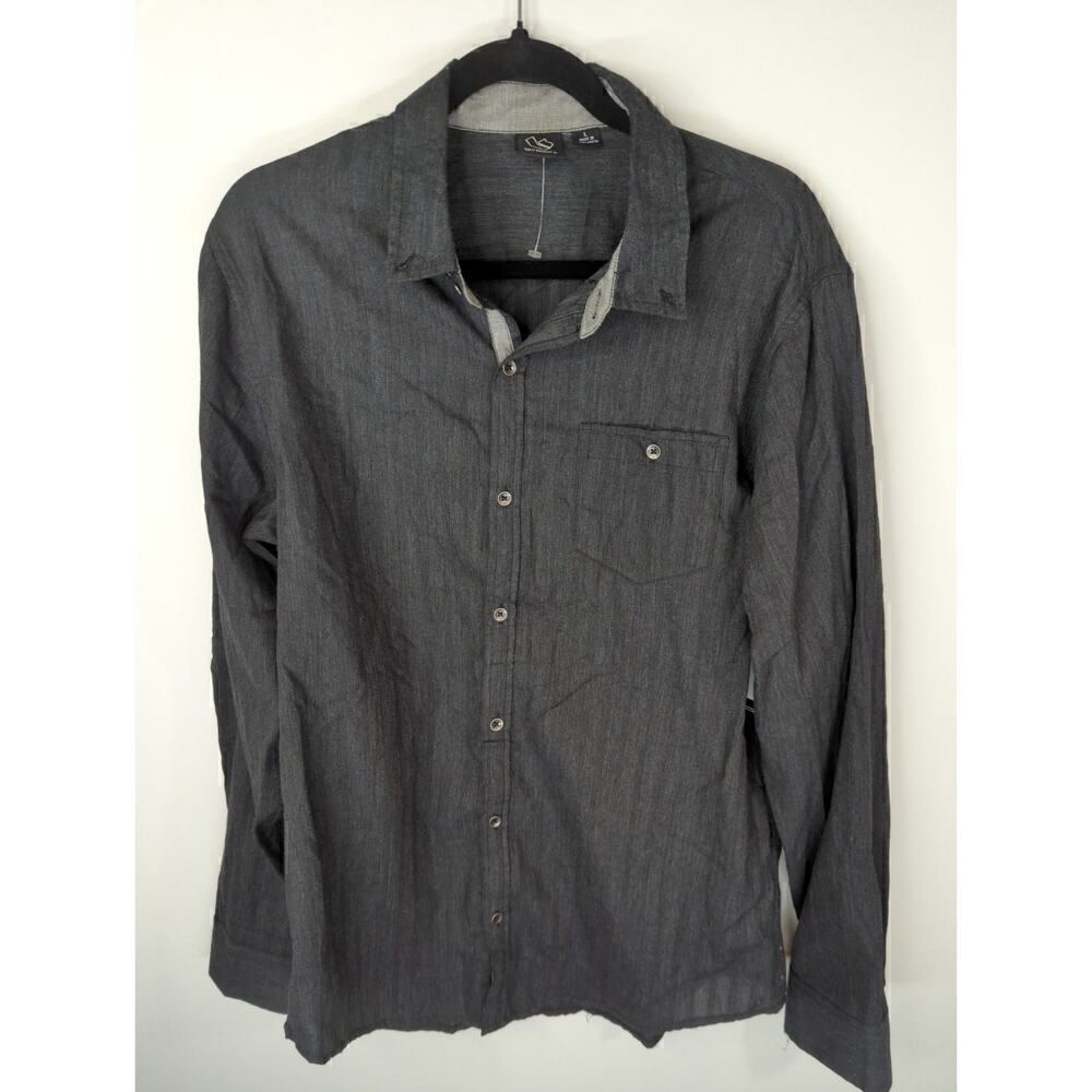 Burnside Black Cotton‎ Long Sleeves Button-Down Shirt Large